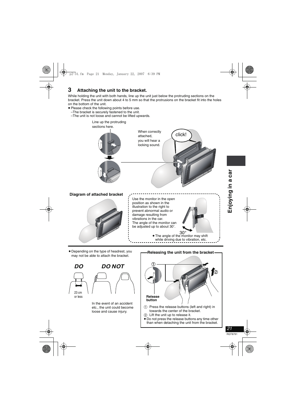 Do do not, Enj o y ing in a car | Panasonic DVD-LS82 User Manual | Page 21 / 32