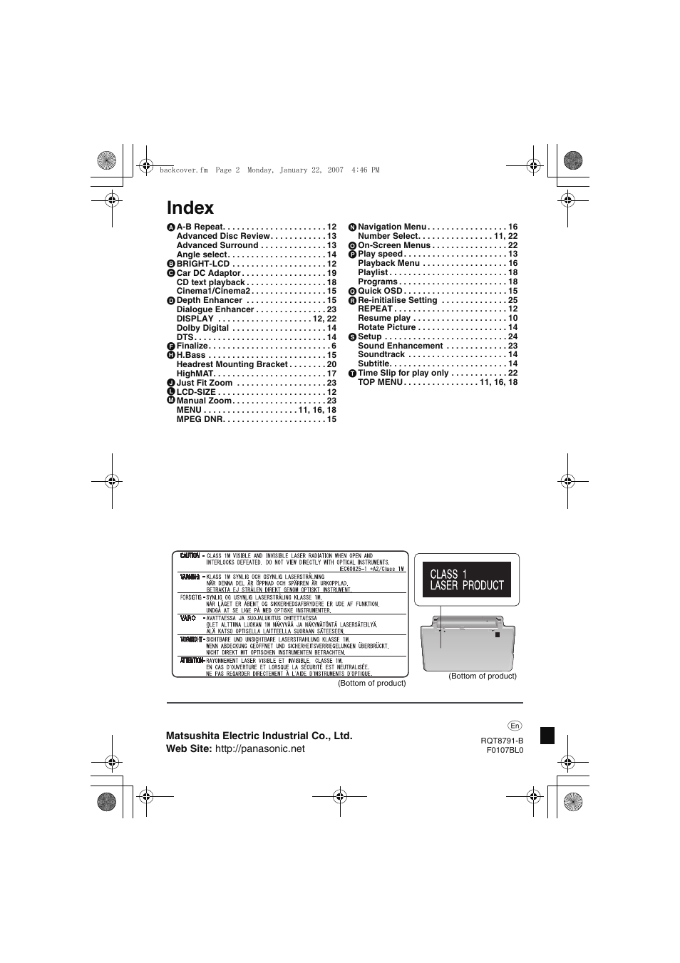 Index | Panasonic DVD-LS82 User Manual | Page 32 / 32