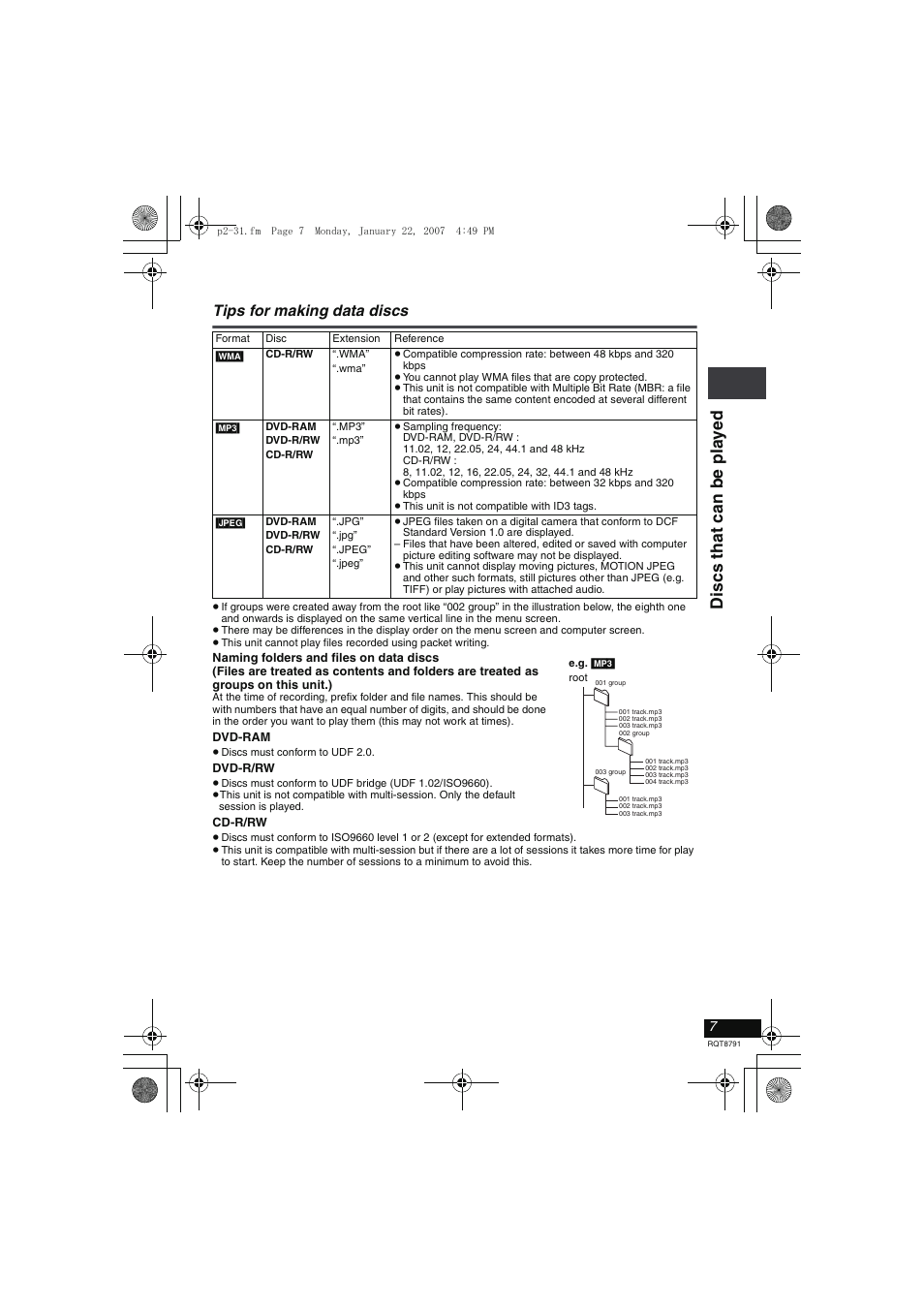 Di scs t hat can be pla y ed, Tips for making data discs | Panasonic DVD-LS82 User Manual | Page 7 / 32