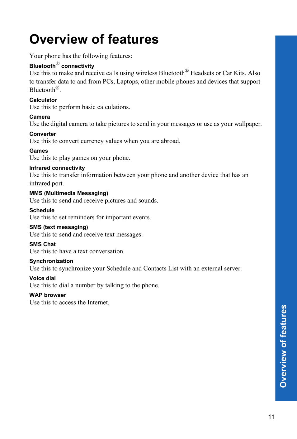 Overview of features, Ov er view o f fea tur es | Panasonic X70 User Manual | Page 10 / 155