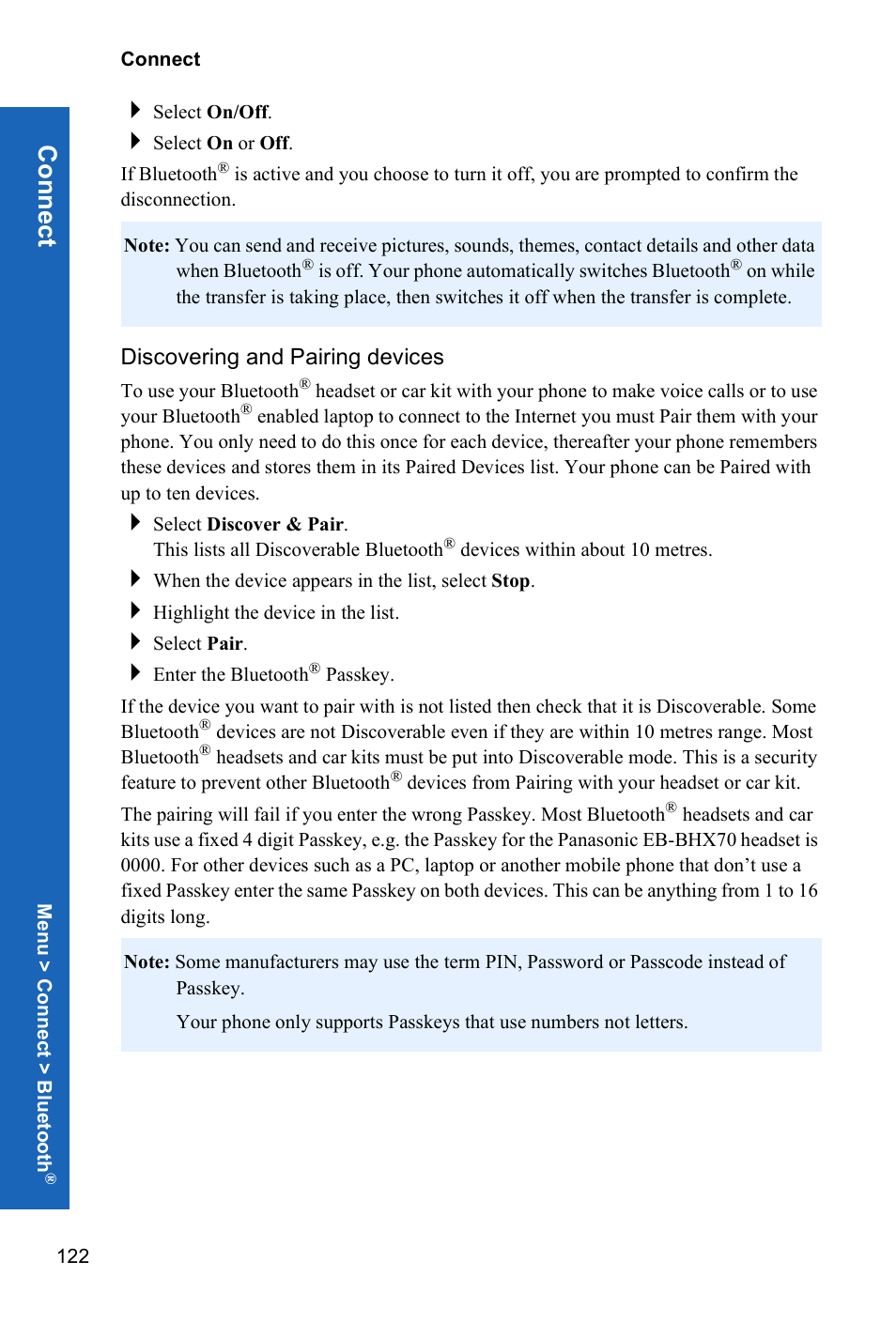 Discovering and pairing devices, Discovering, Conn ect | Panasonic X70 User Manual | Page 121 / 155
