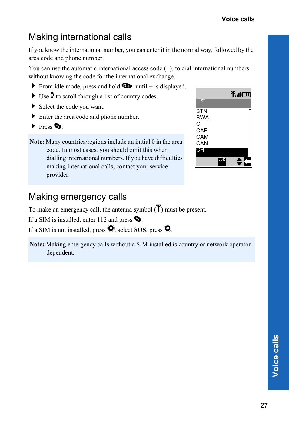 Making international calls, Making emergency calls, Voi ce call s | Panasonic X70 User Manual | Page 26 / 155