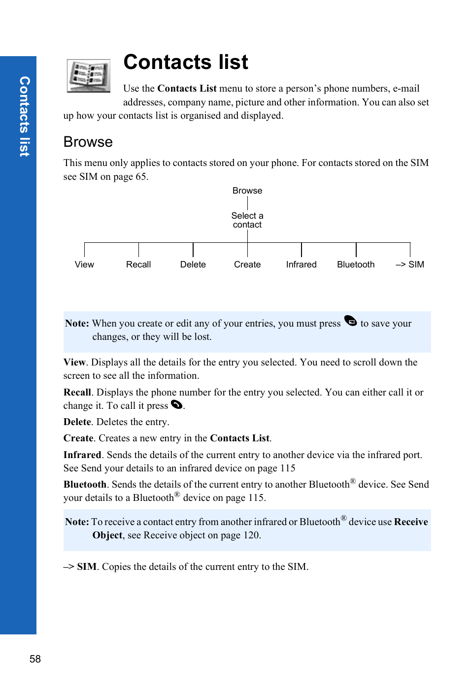 Contacts list, Browse, Conta c ts list | Panasonic X70 User Manual | Page 57 / 155