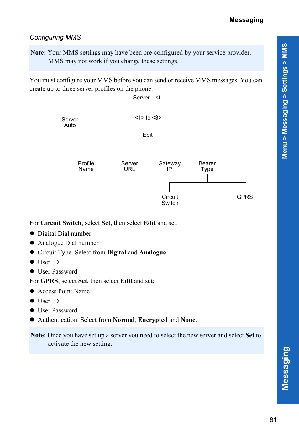 Configuring mms, Me ssagi n g | Panasonic X70 User Manual | Page 80 / 155