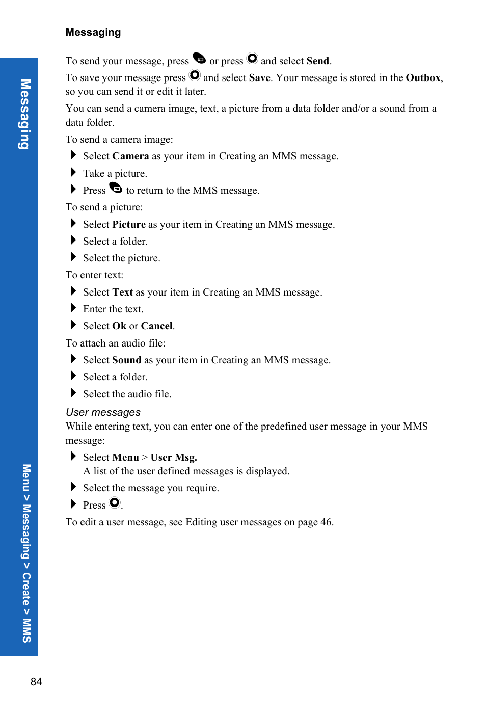 User messages, Me ss agin g | Panasonic X70 User Manual | Page 83 / 155