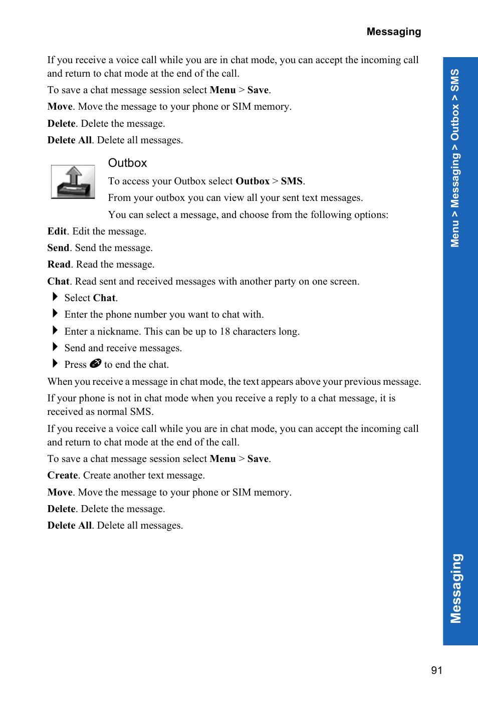 Outbox, Me ssagi n g | Panasonic X70 User Manual | Page 90 / 155