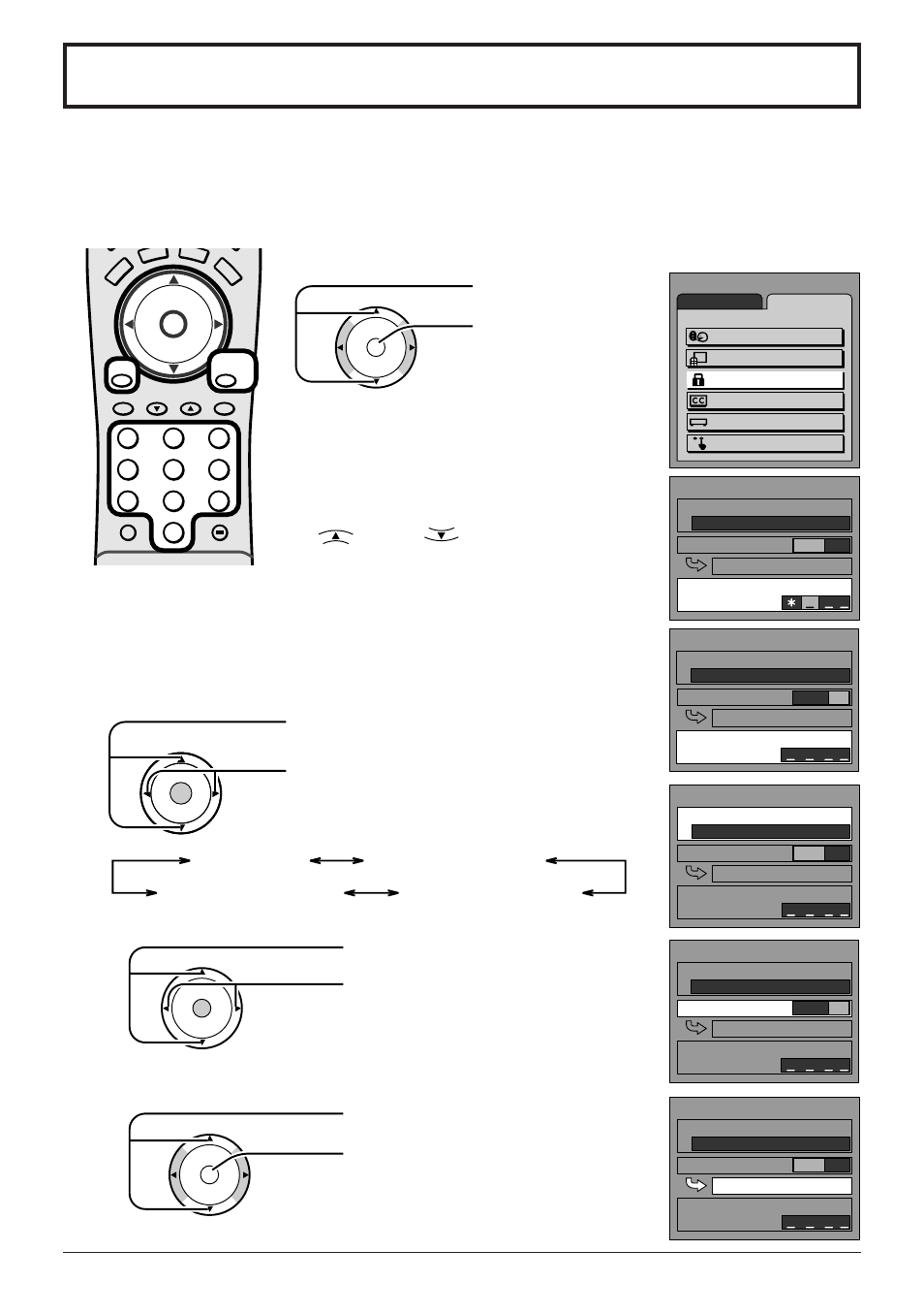 Lock feature, Press to select status. press to select on or off | Panasonic TC 32LH1 User Manual | Page 25 / 52