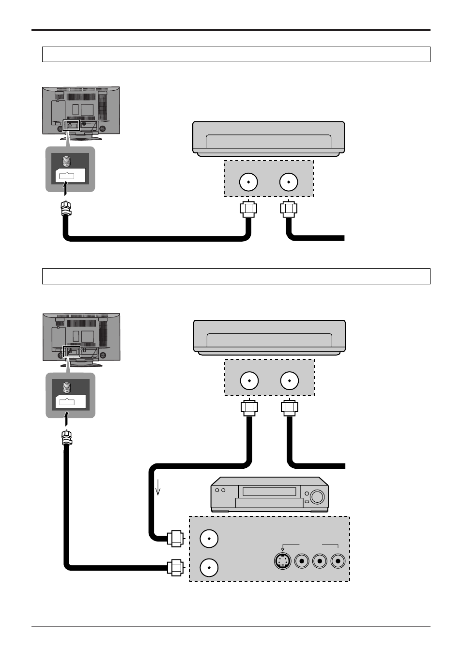 Connections, Antenna connection (cable box, no vcr), Antenna connection (cable box, and vcr) | Panasonic TC 32LH1 User Manual | Page 9 / 52