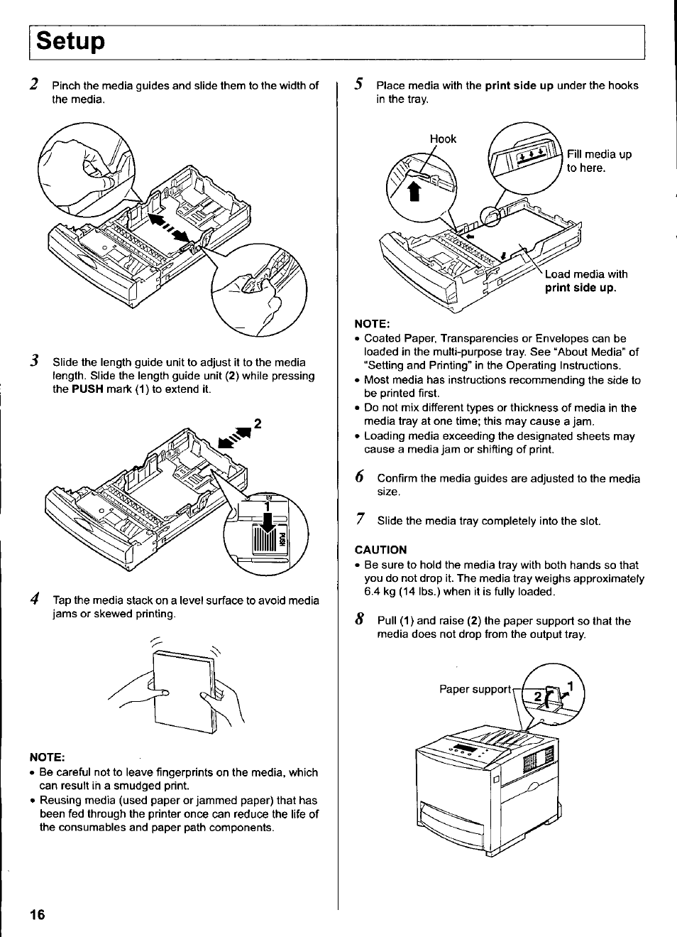Note, Caution, Setup | Panasonic KX-CL500 User Manual | Page 16 / 32