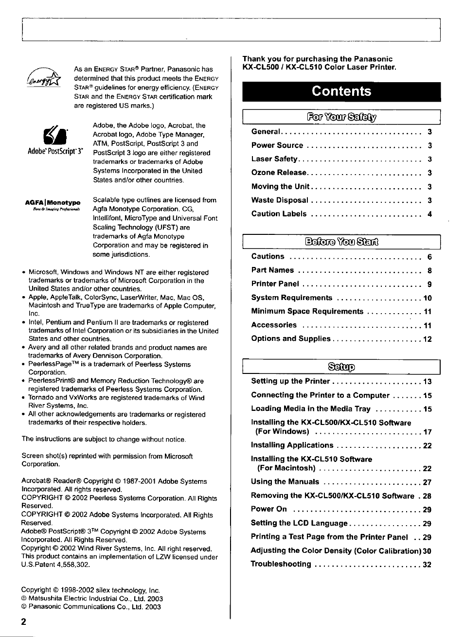 Panasonic KX-CL500 User Manual | Page 2 / 32
