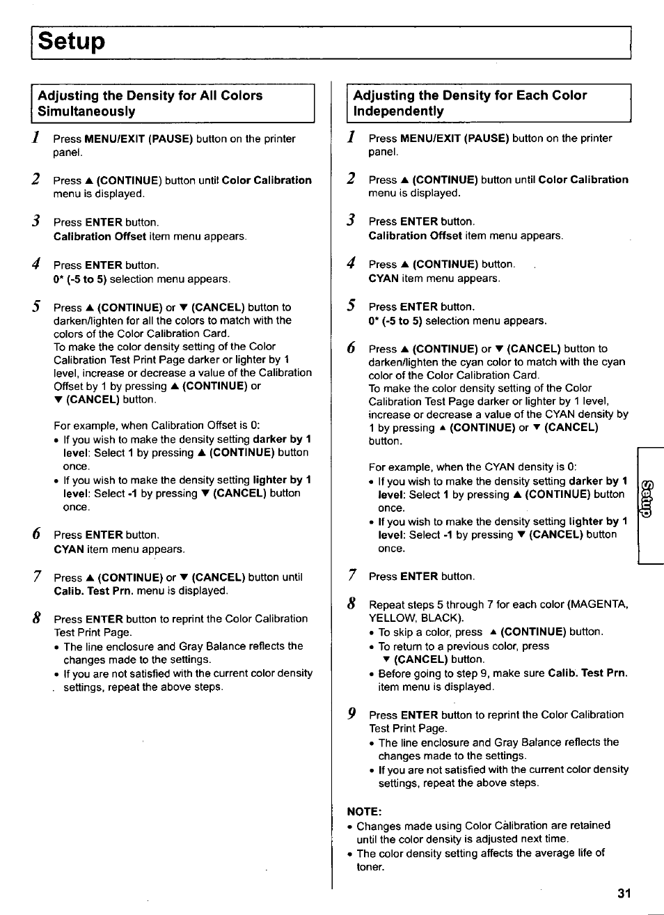 Setup | Panasonic KX-CL500 User Manual | Page 31 / 32