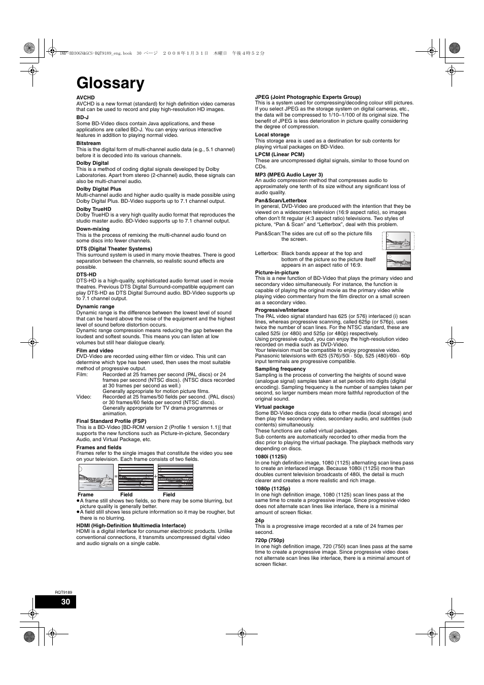 Glossary | Panasonic DMP-BD30 User Manual | Page 30 / 32