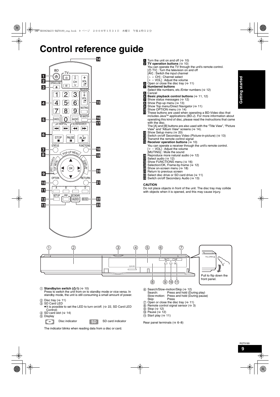 Control reference guide | Panasonic DMP-BD30 User Manual | Page 9 / 32