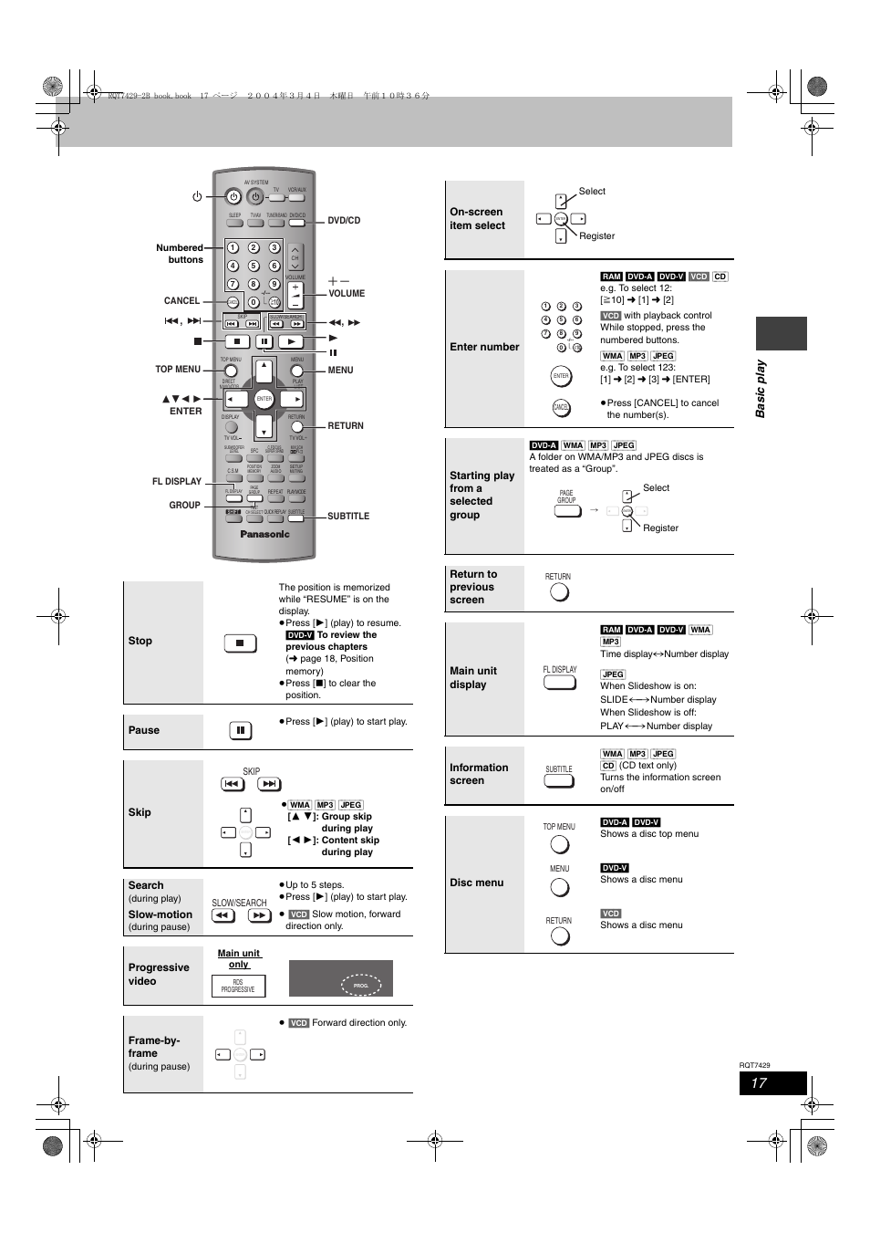 Ba si c pl a y | Panasonic GCSEB E User Manual | Page 17 / 40