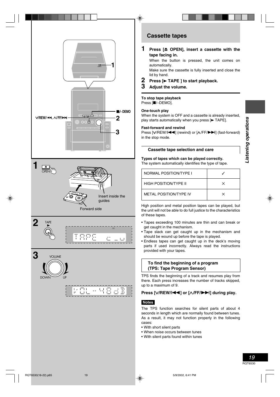 Cassette tapes | Panasonic SC-PM47 User Manual | Page 19 / 32
