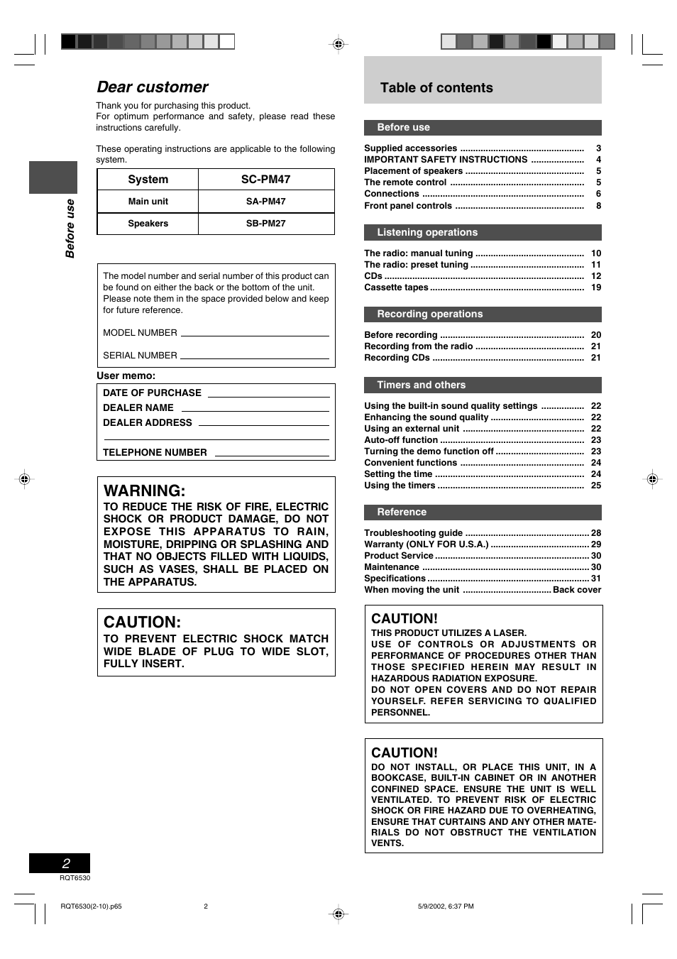 Panasonic SC-PM47 User Manual | Page 2 / 32