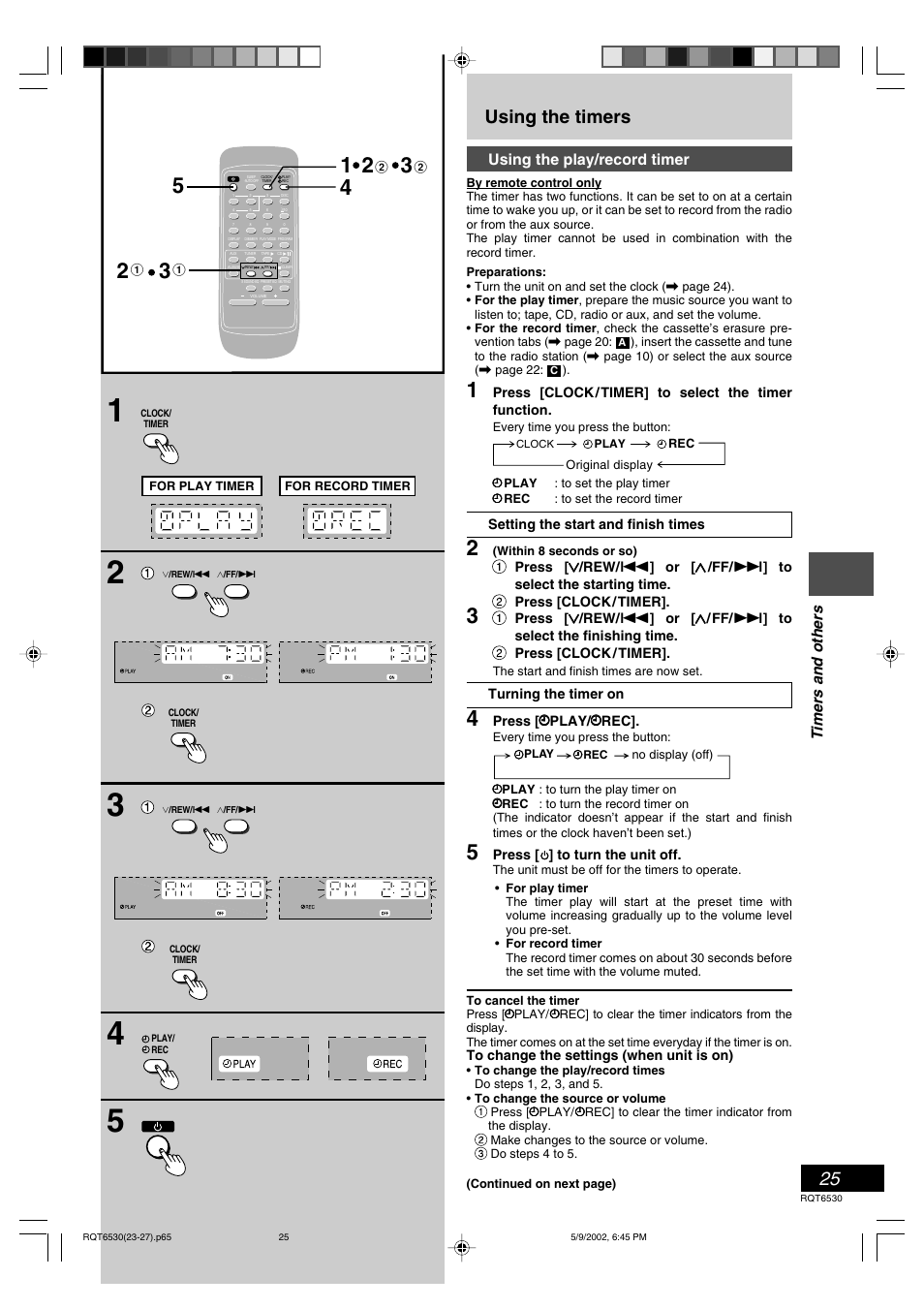 Using the timers, Listening operations, Using the play/record timer | Timers and others | Panasonic SC-PM47 User Manual | Page 25 / 32