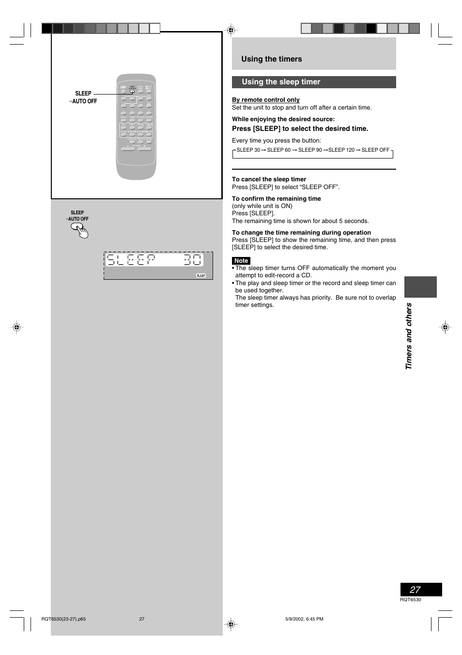 Press [sleep] to select the desired time, Every time you press the button, Sleep – auto off | Panasonic SC-PM47 User Manual | Page 27 / 32