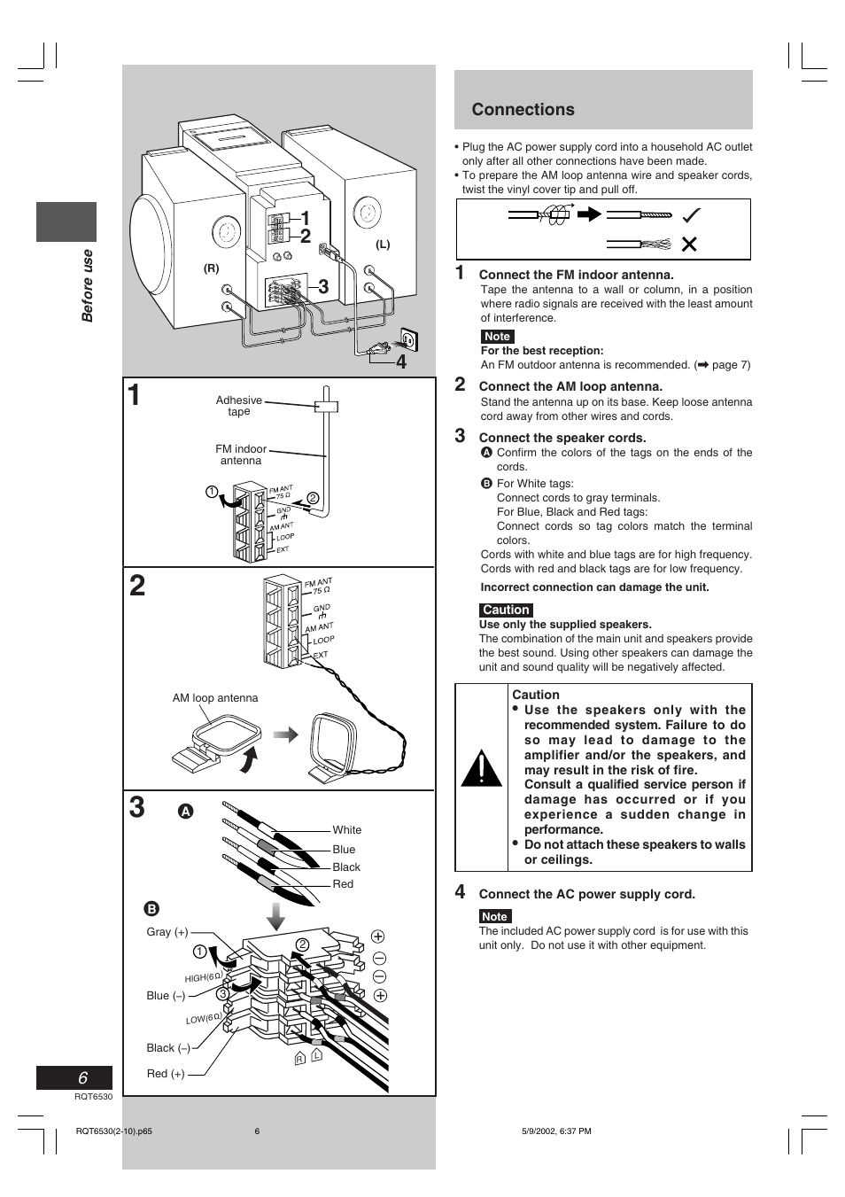 Connections | Panasonic SC-PM47 User Manual | Page 6 / 32