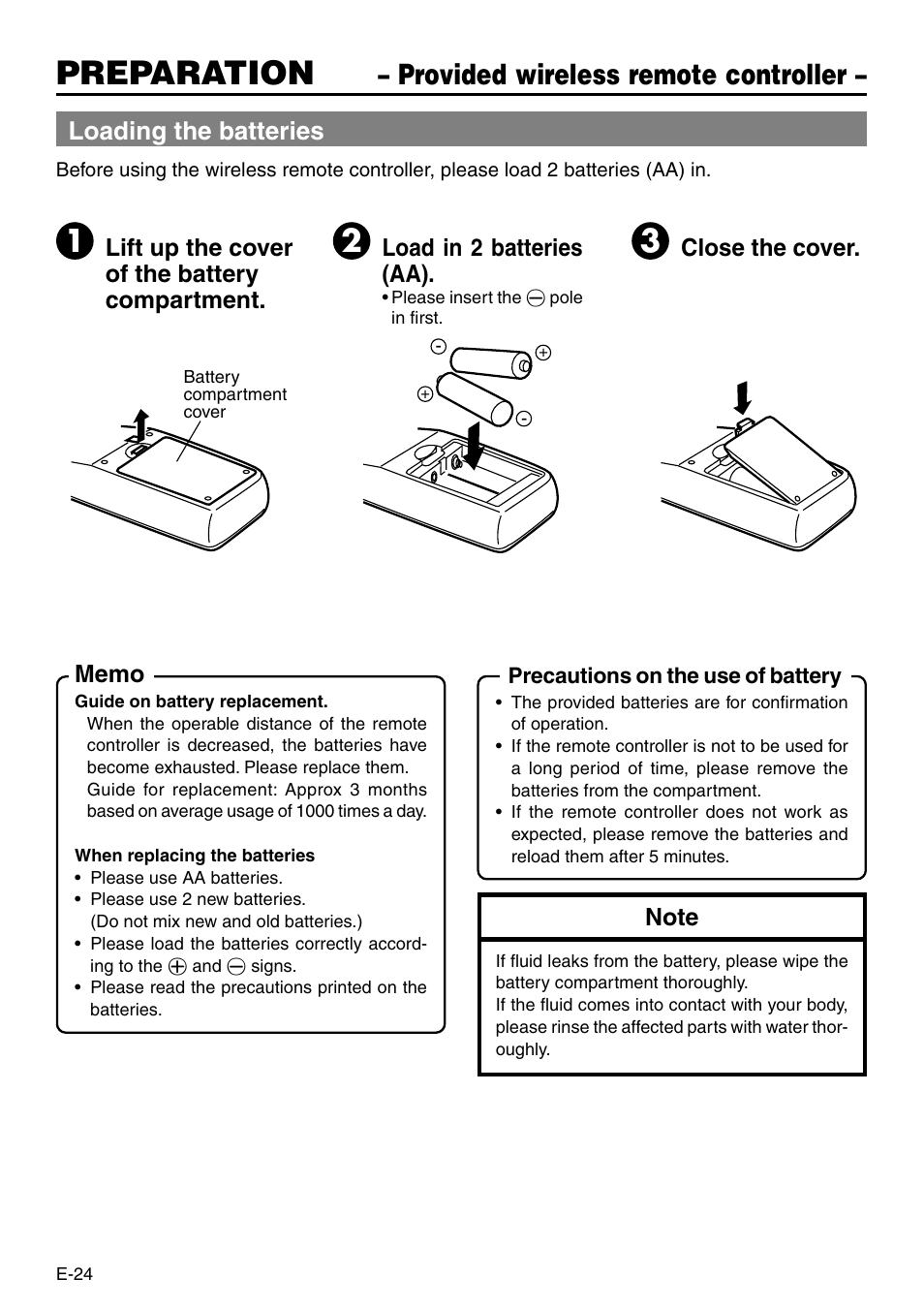 Preparation, Provided wireless remote controller, Loading the batteries | Panasonic AG-DV2500P User Manual | Page 24 / 68