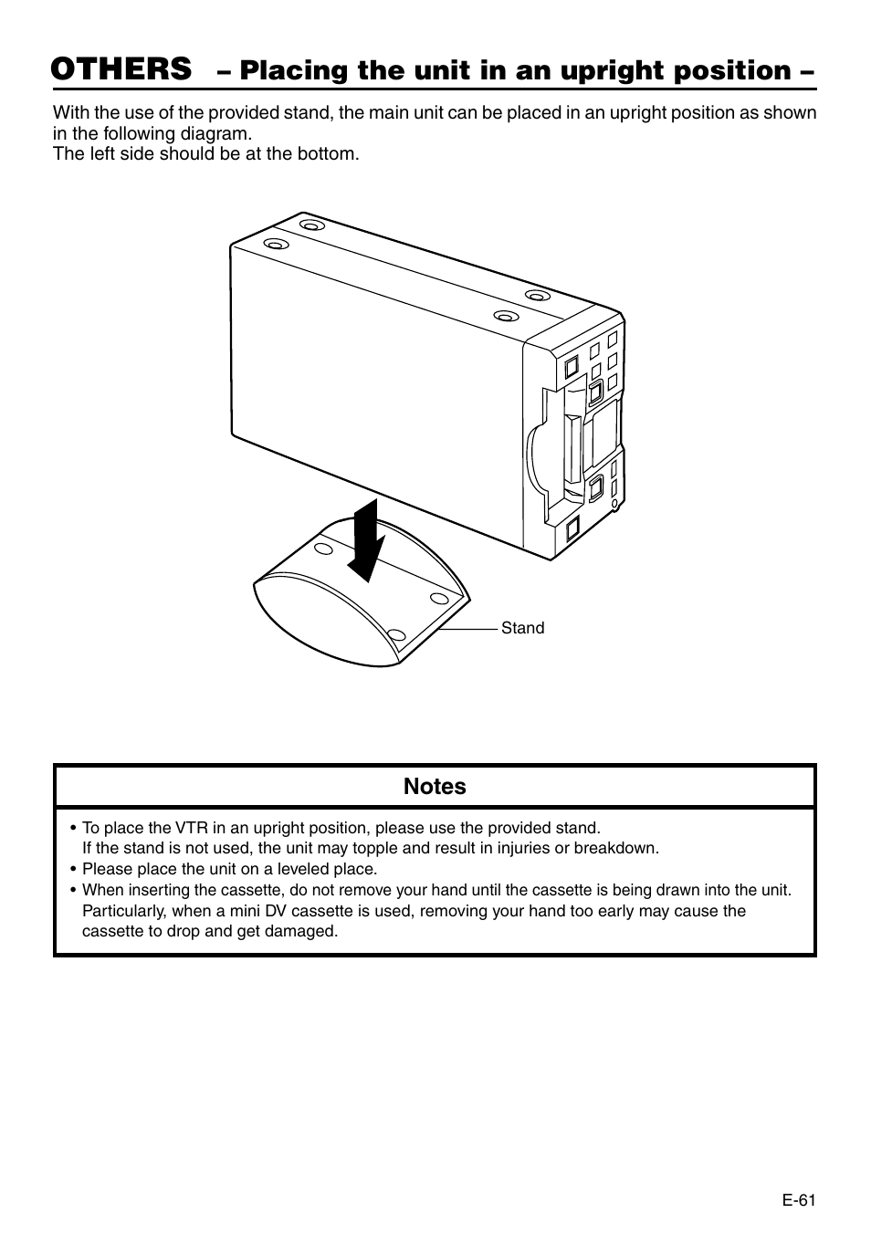 Others, Placing the unit in an upright position | Panasonic AG-DV2500P User Manual | Page 61 / 68