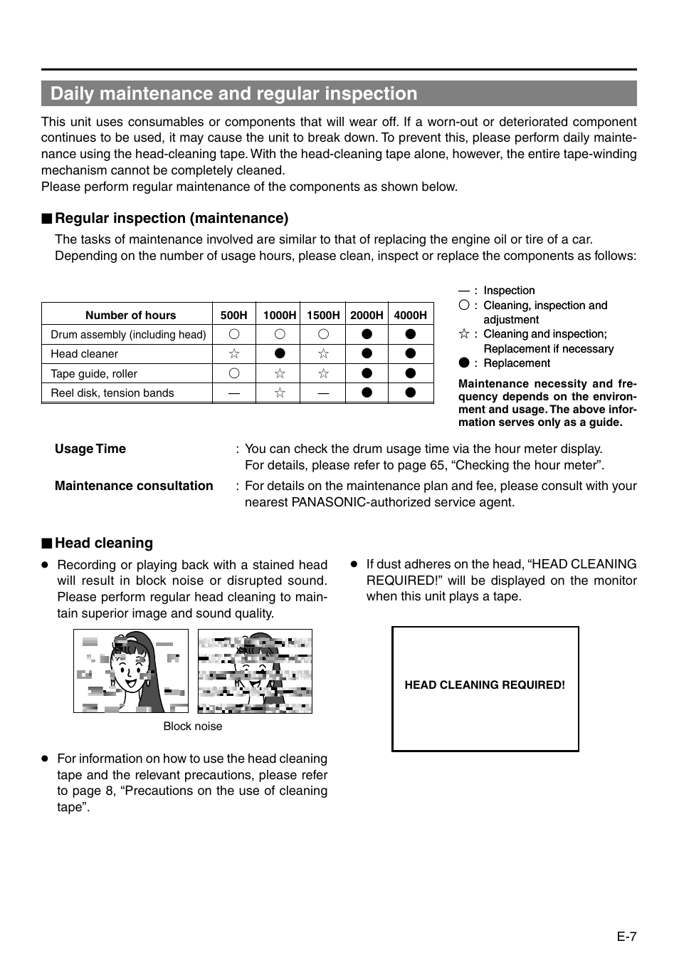 Daily maintenance and regular inspection | Panasonic AG-DV2500P User Manual | Page 7 / 68