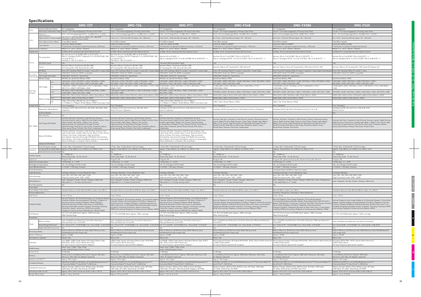 Specifi cations | Panasonic DMC-FS25 User Manual | Page 18 / 22
