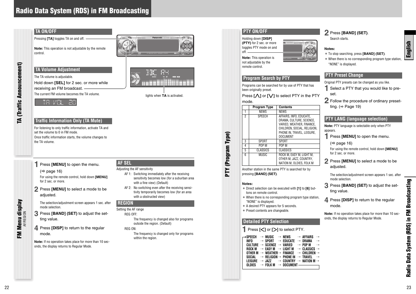 Radio data system (rds) in fm broadcasting | Panasonic CQ-C7300N User Manual | Page 12 / 22