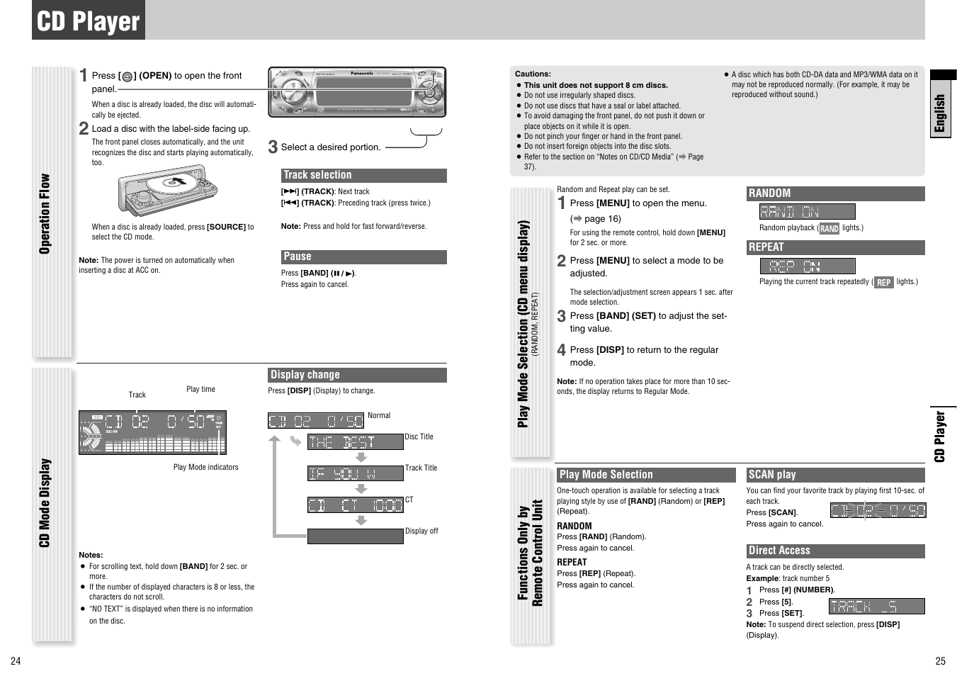 Cd player | Panasonic CQ-C7300N User Manual | Page 13 / 22