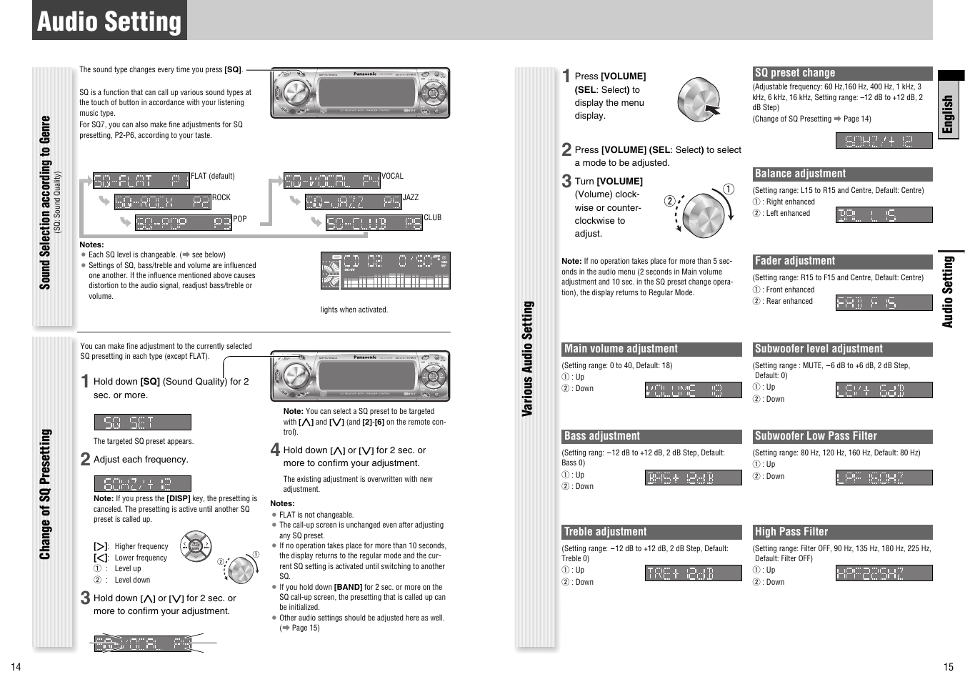 Audio setting | Panasonic CQ-C7300N User Manual | Page 8 / 22