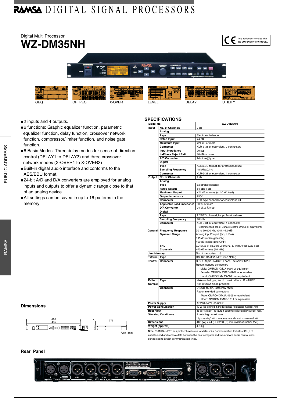 Panasonic Digital Multi Processors WZ-DM35NH User Manual | 1 page