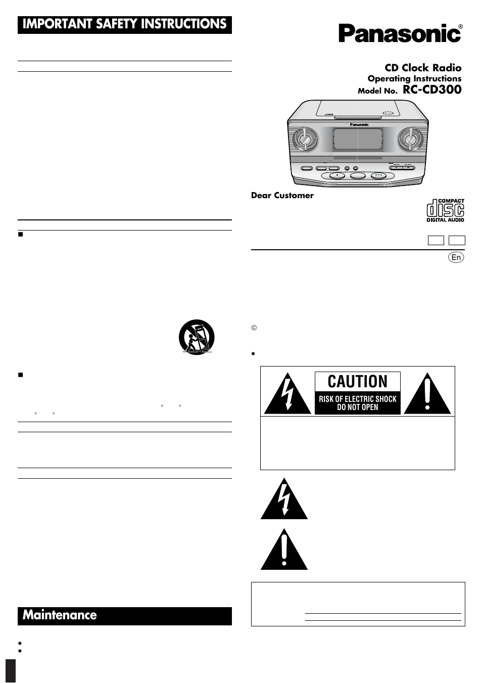 Panasonic RC-CD300 User Manual | 8 pages