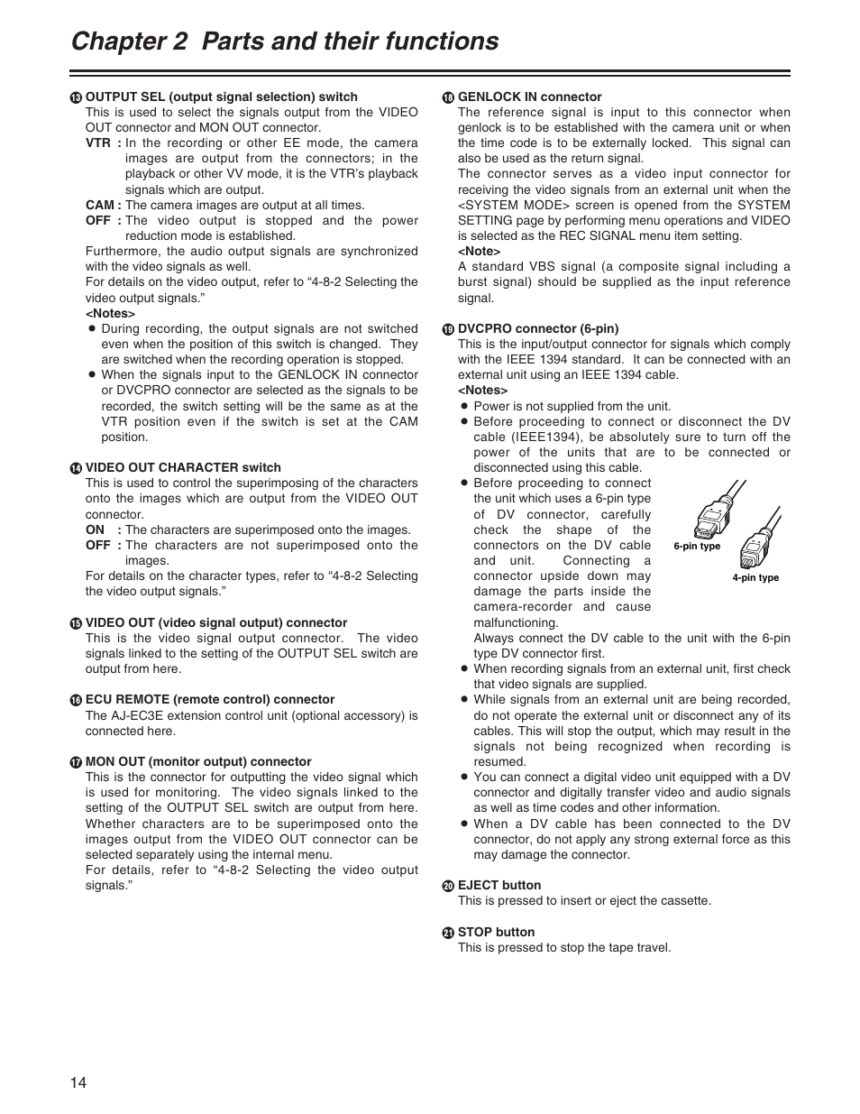 Chapter 2 parts and their functions | Panasonic AJ- E User Manual | Page 14 / 108