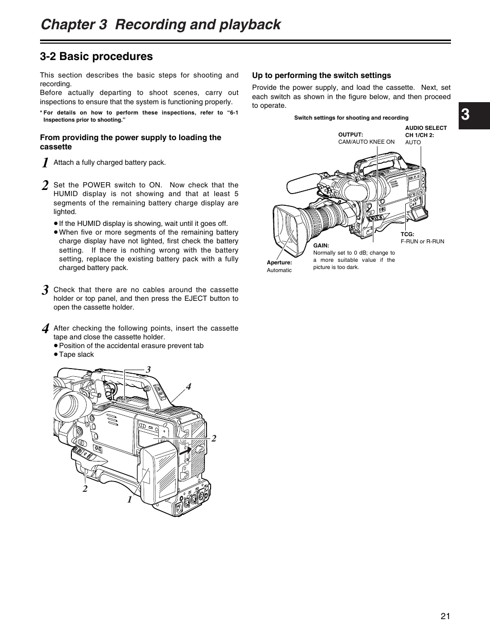 Chapter 3 recording and playback, 2 basic procedures | Panasonic AJ- E User Manual | Page 21 / 108