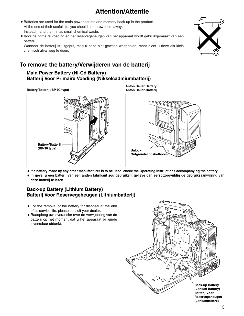 Attention/attentie | Panasonic AJ- E User Manual | Page 3 / 108