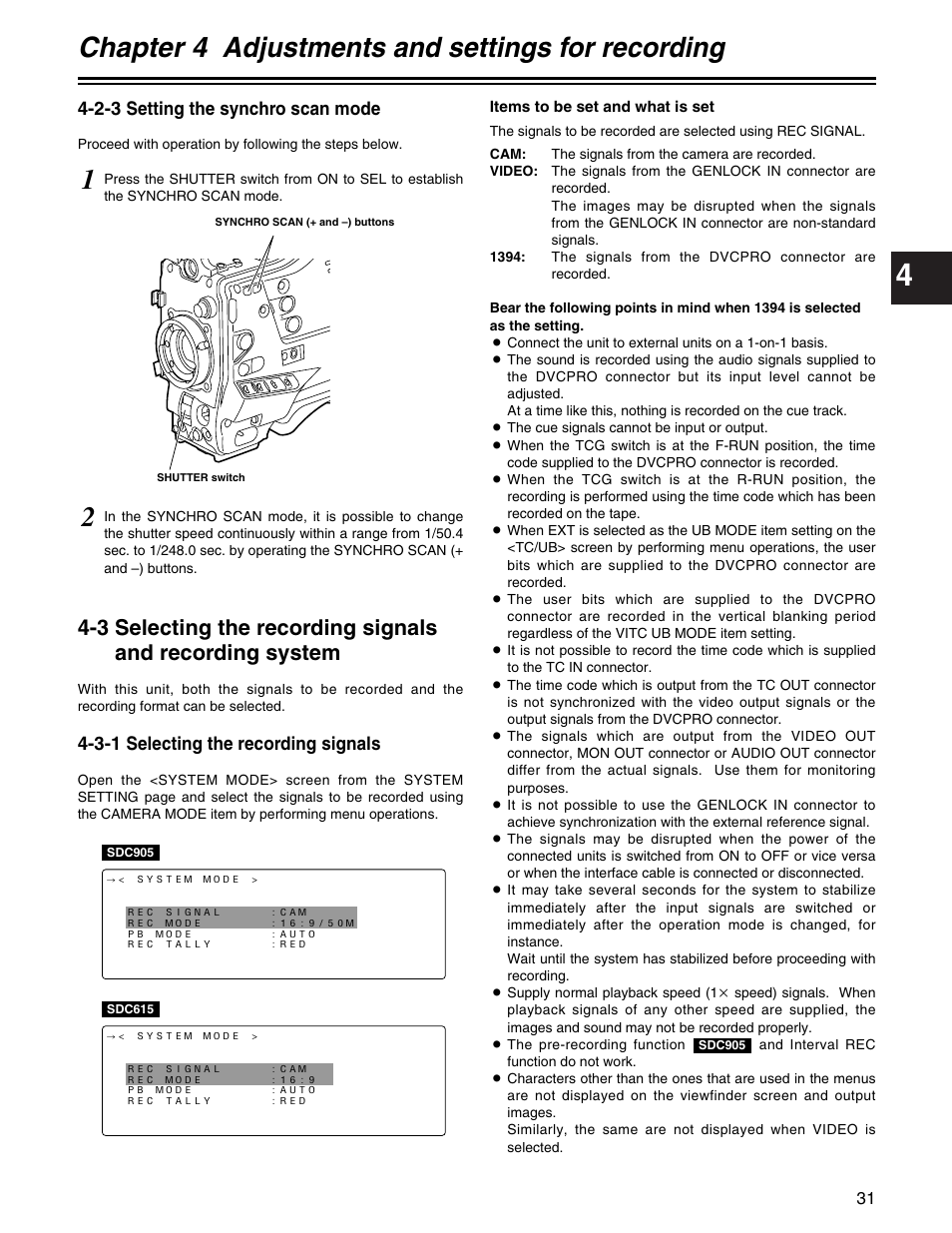 Chapter 4 adjustments and settings for recording | Panasonic AJ- E User Manual | Page 31 / 108