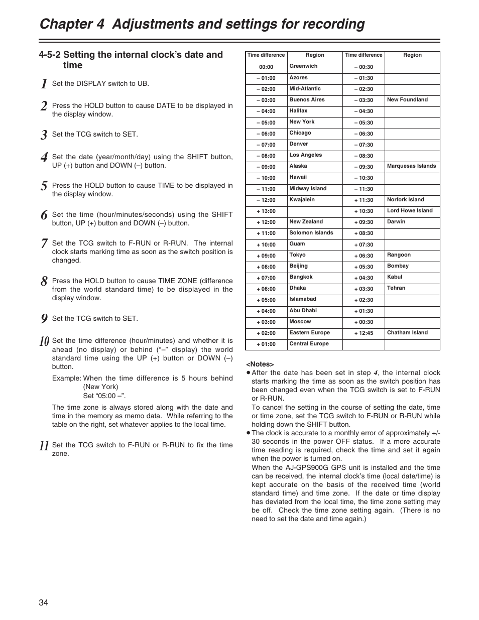 Chapter 4 adjustments and settings for recording, 5-2 setting the internal clock’s date and time | Panasonic AJ- E User Manual | Page 34 / 108