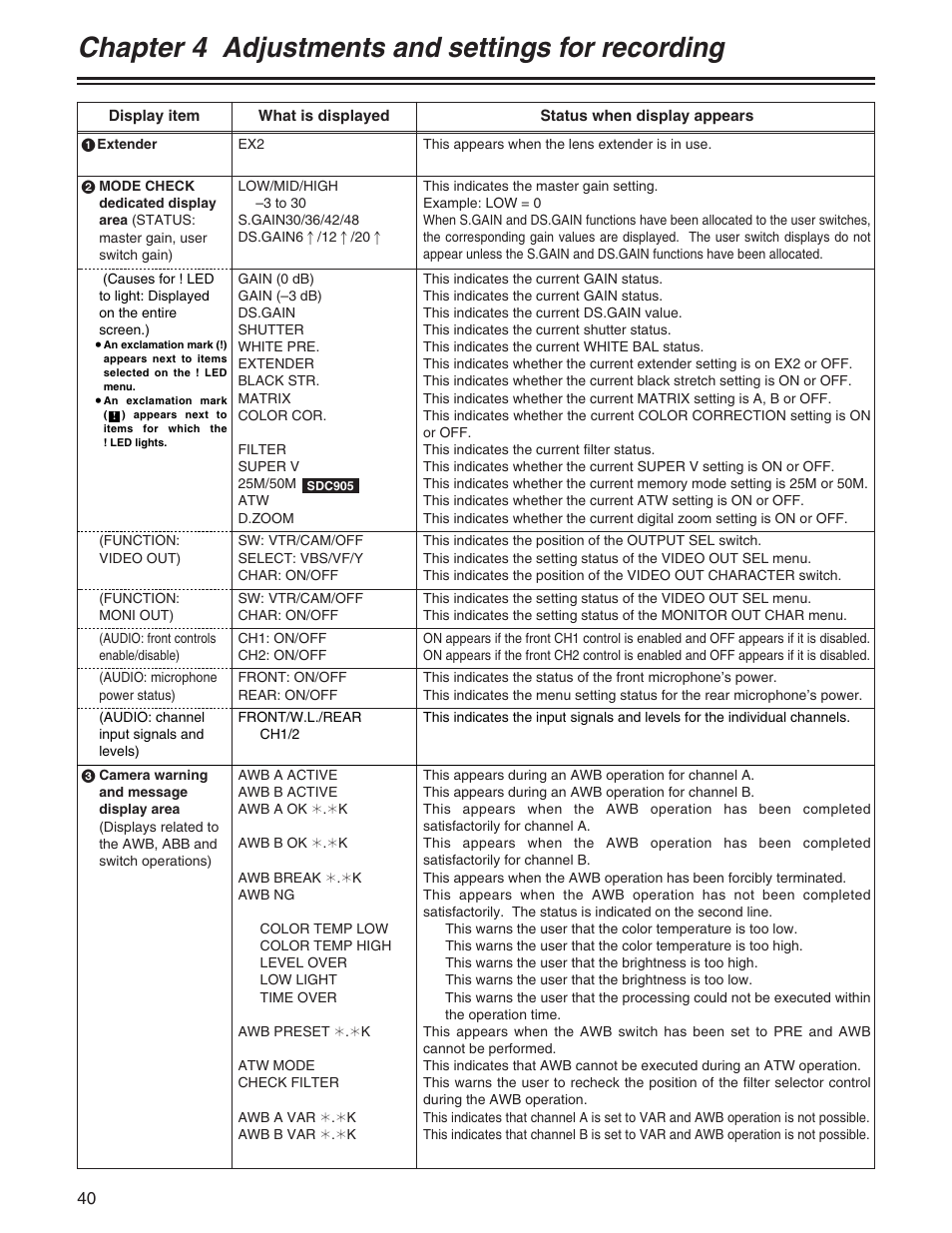 Chapter 4 adjustments and settings for recording | Panasonic AJ- E User Manual | Page 40 / 108