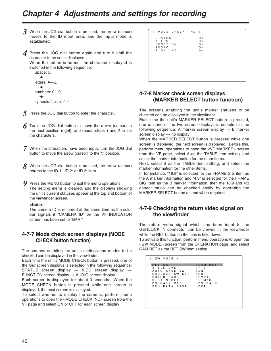 Chapter 4 adjustments and settings for recording | Panasonic AJ- E User Manual | Page 46 / 108