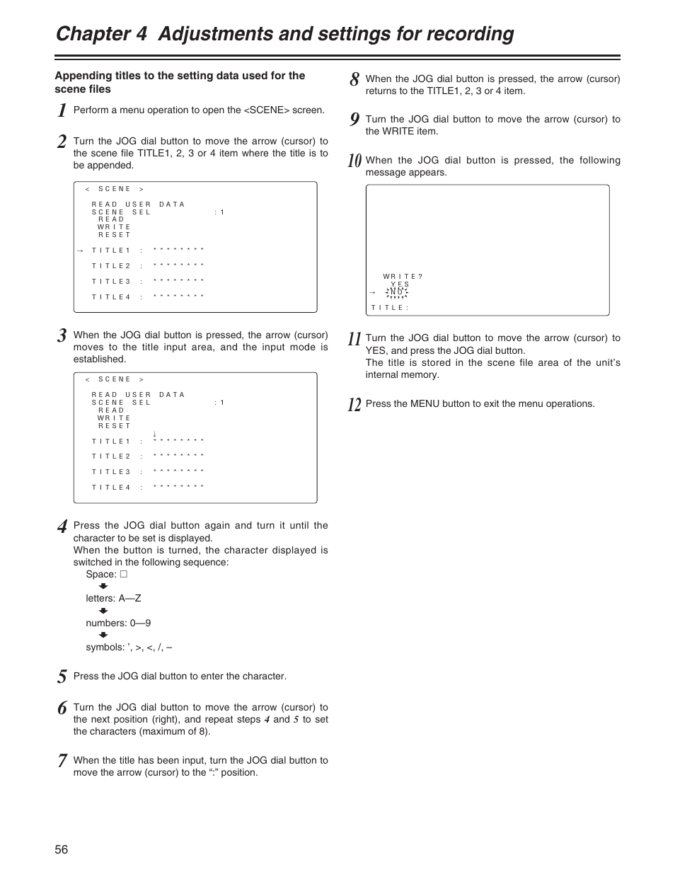 Chapter 4 adjustments and settings for recording | Panasonic AJ- E User Manual | Page 56 / 108