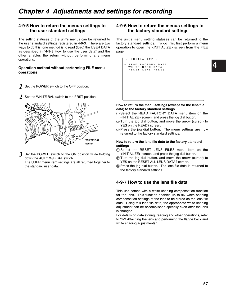 Chapter 4 adjustments and settings for recording | Panasonic AJ- E User Manual | Page 57 / 108