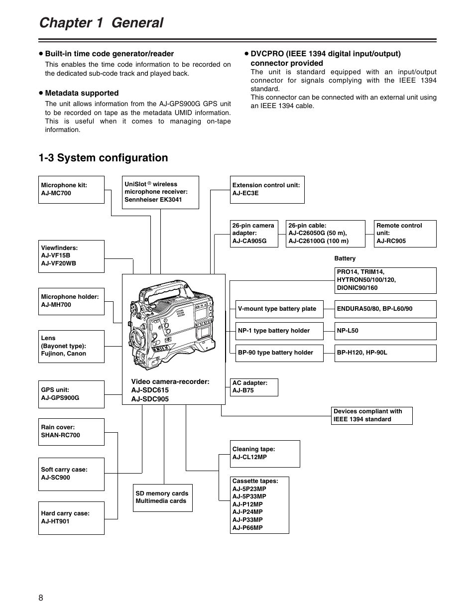 Chapter 1 general, 3 system configuration | Panasonic AJ- E User Manual | Page 8 / 108