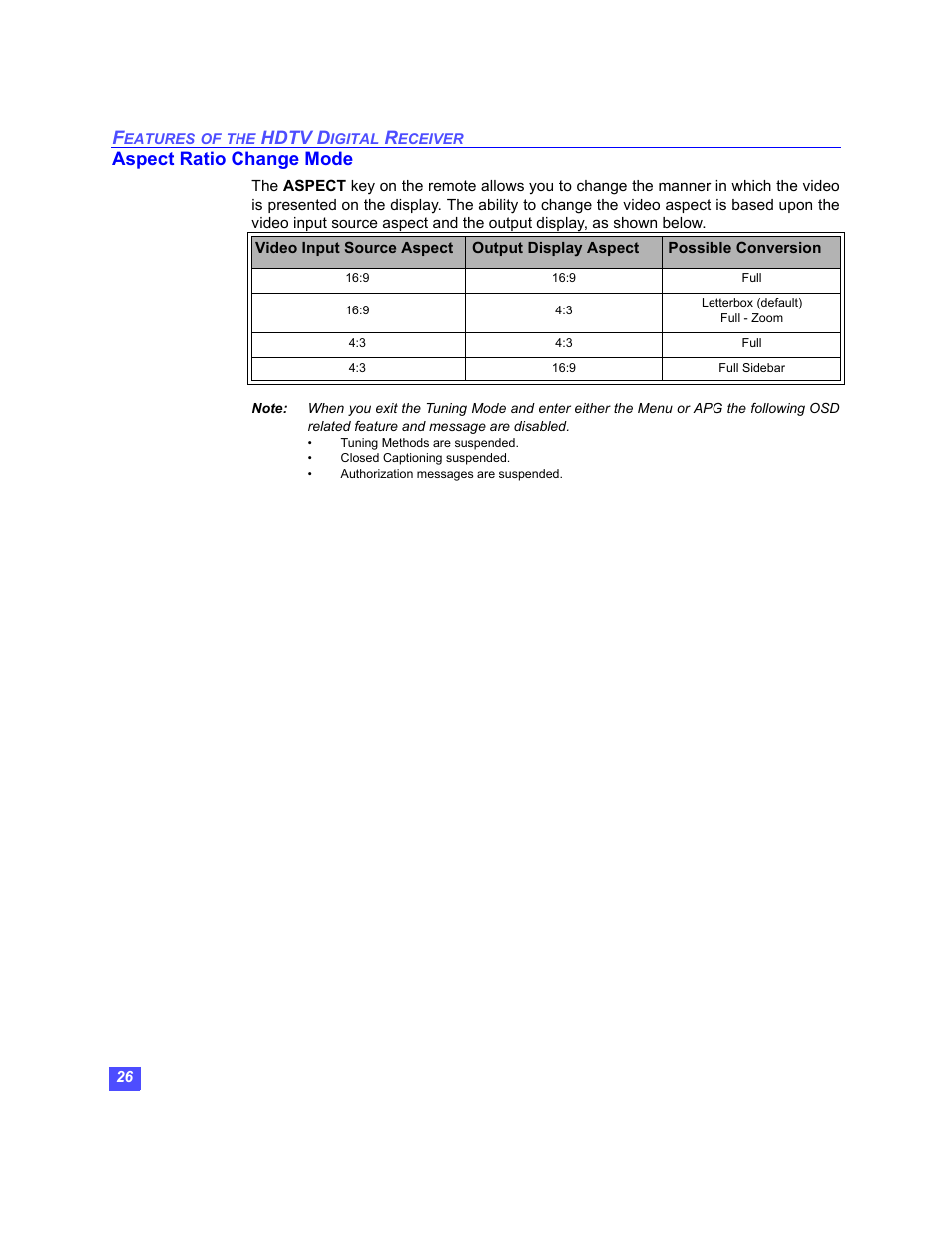 Hdtv d, Aspect ratio change mode | Panasonic TU-HDS20 User Manual | Page 27 / 101