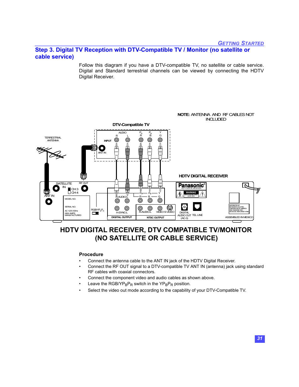 Etting, Tarted, Switch in the yp | Panasonic TU-HDS20 User Manual | Page 32 / 101