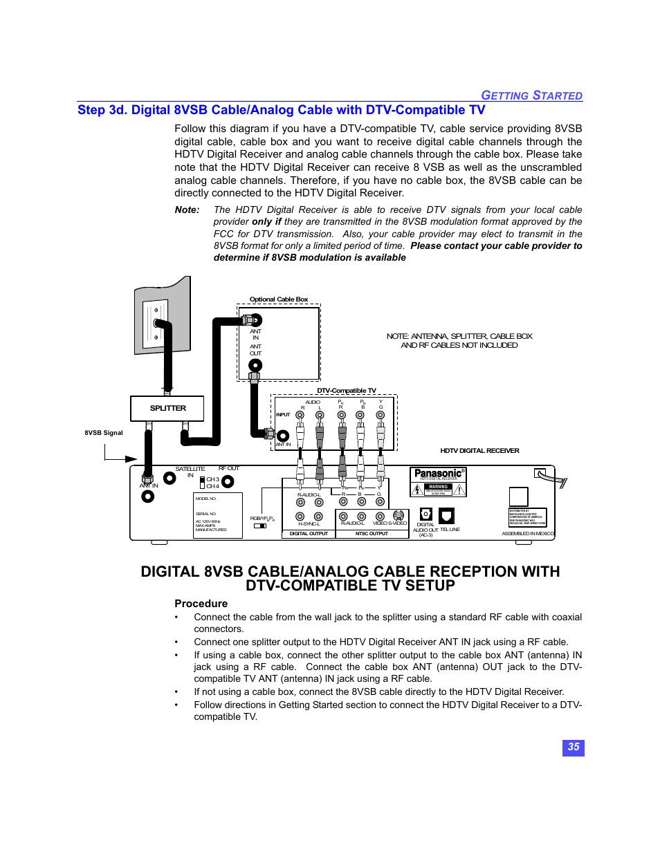 Procedure, Etting, Tarted | Panasonic TU-HDS20 User Manual | Page 36 / 101