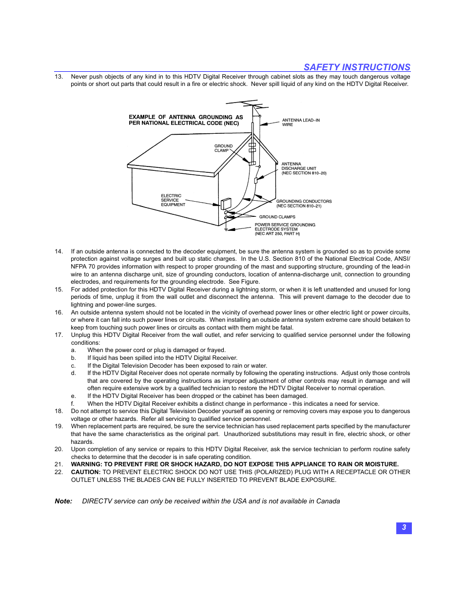 Safety instructions | Panasonic TU-HDS20 User Manual | Page 4 / 101