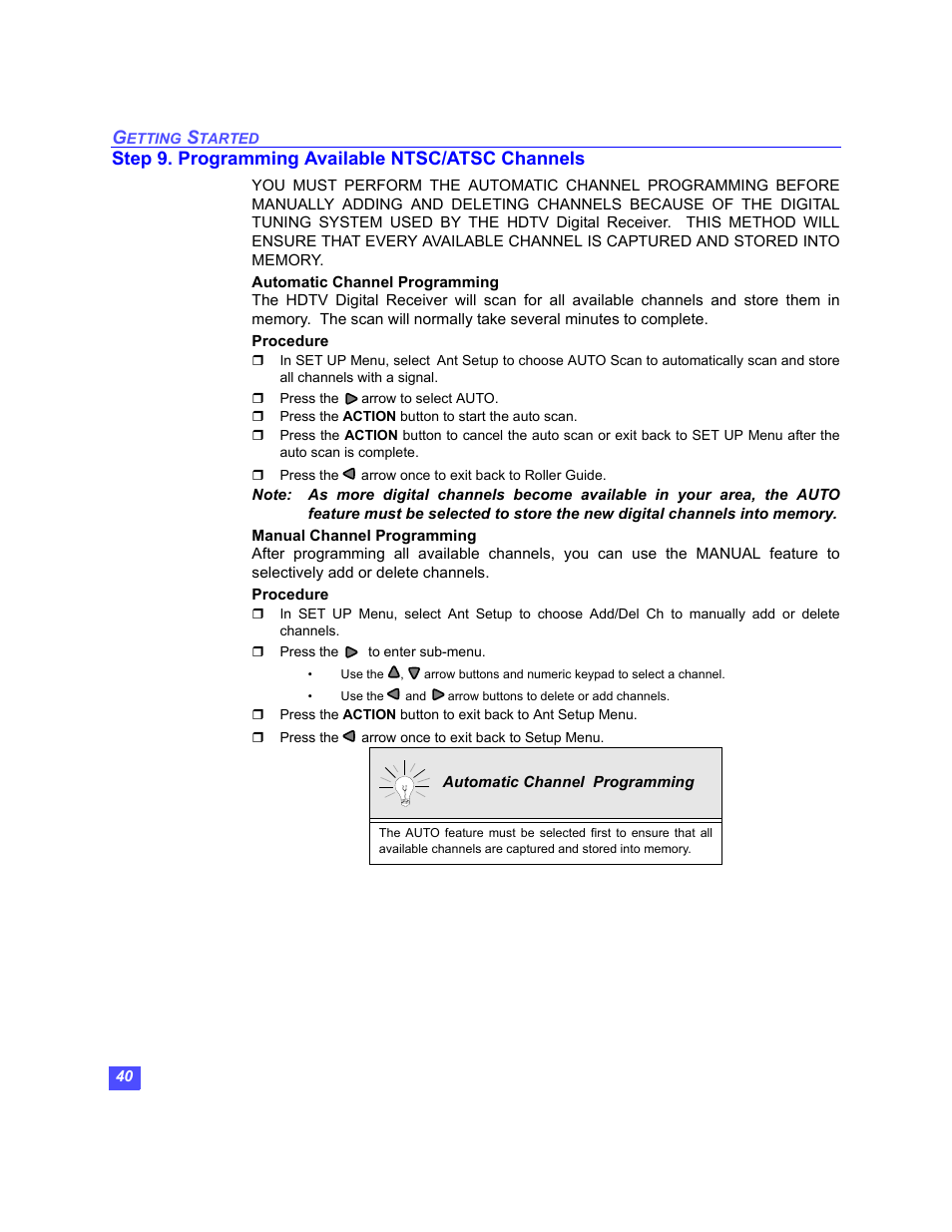 Step 9. programming available ntsc/atsc channels | Panasonic TU-HDS20 User Manual | Page 41 / 101