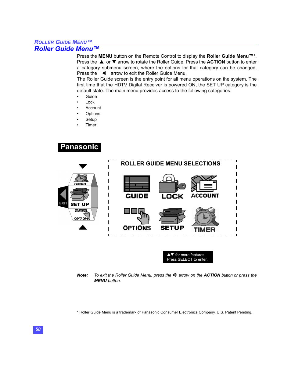 Panasonic, Roller guide menu | Panasonic TU-HDS20 User Manual | Page 59 / 101