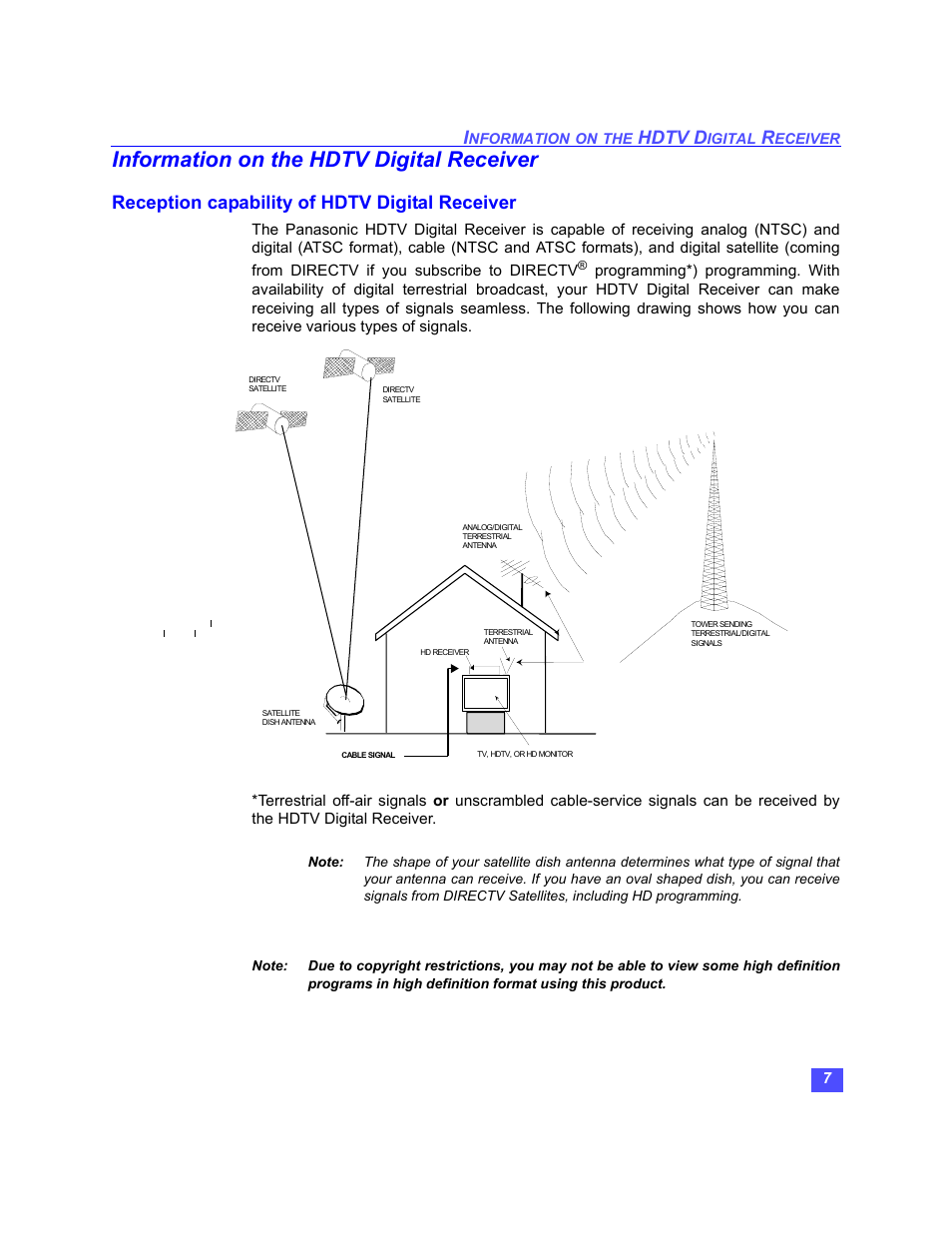 Information on the hdtv digital receiver, Hdtv d, Reception capability of hdtv digital receiver | Panasonic TU-HDS20 User Manual | Page 8 / 101