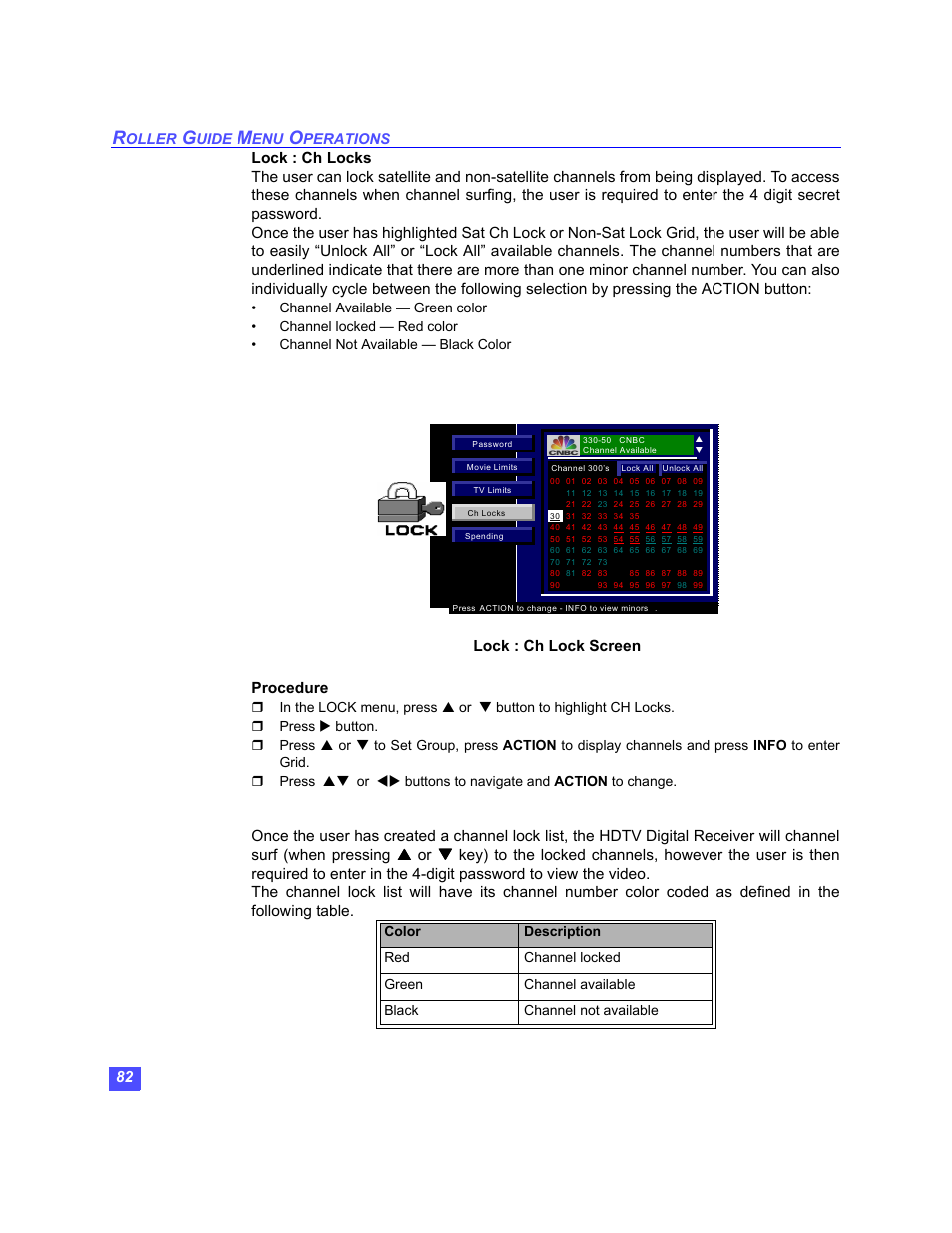 Procedure, Lock : ch lock screen, Oller | Uide, Perations | Panasonic TU-HDS20 User Manual | Page 83 / 101